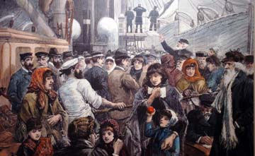 Illustration of people getting on a ship