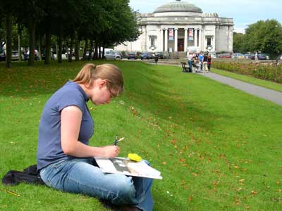 Girl sketching outside Lady Lever Art Gallery 