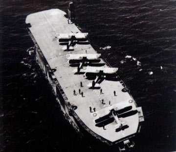 old photo of an aircraft carrier from above
