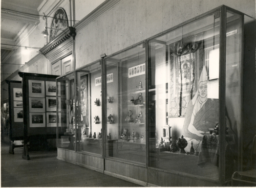 Cases from Elaine Tankard's Tibet exhibition, which opened at the Walker Art Gallery in March 1953.