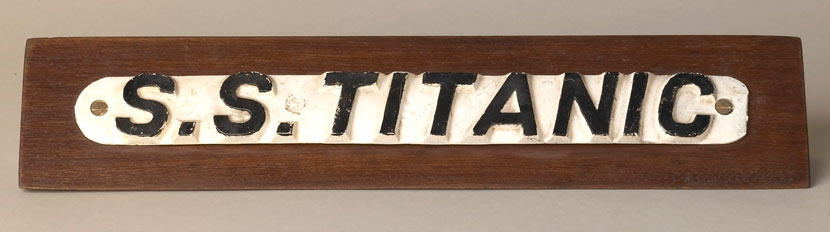 metal nameplate with embossed lettering: SS Titanic