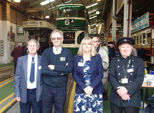 group photo in front of the tram at Wirral Transport Museum