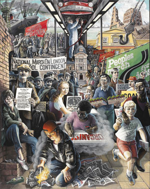painting featuring many scenes on the theme of unemployment