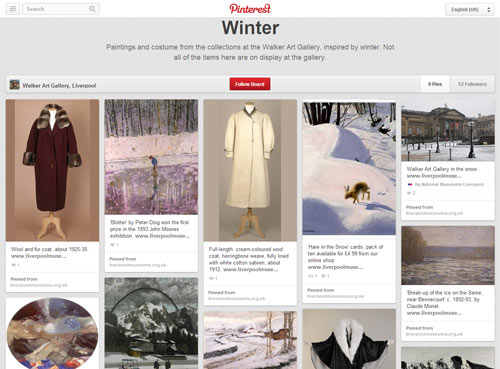Screenshot of winter Pinterest board.