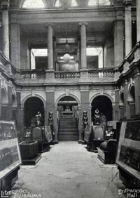 Black and white photo of old museum interior.