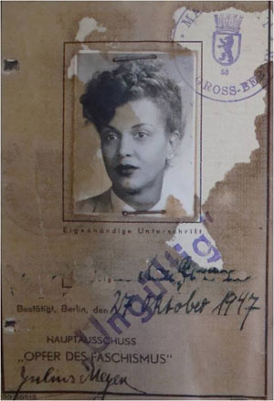 German wartime identity card with portrait photo of a Black woman