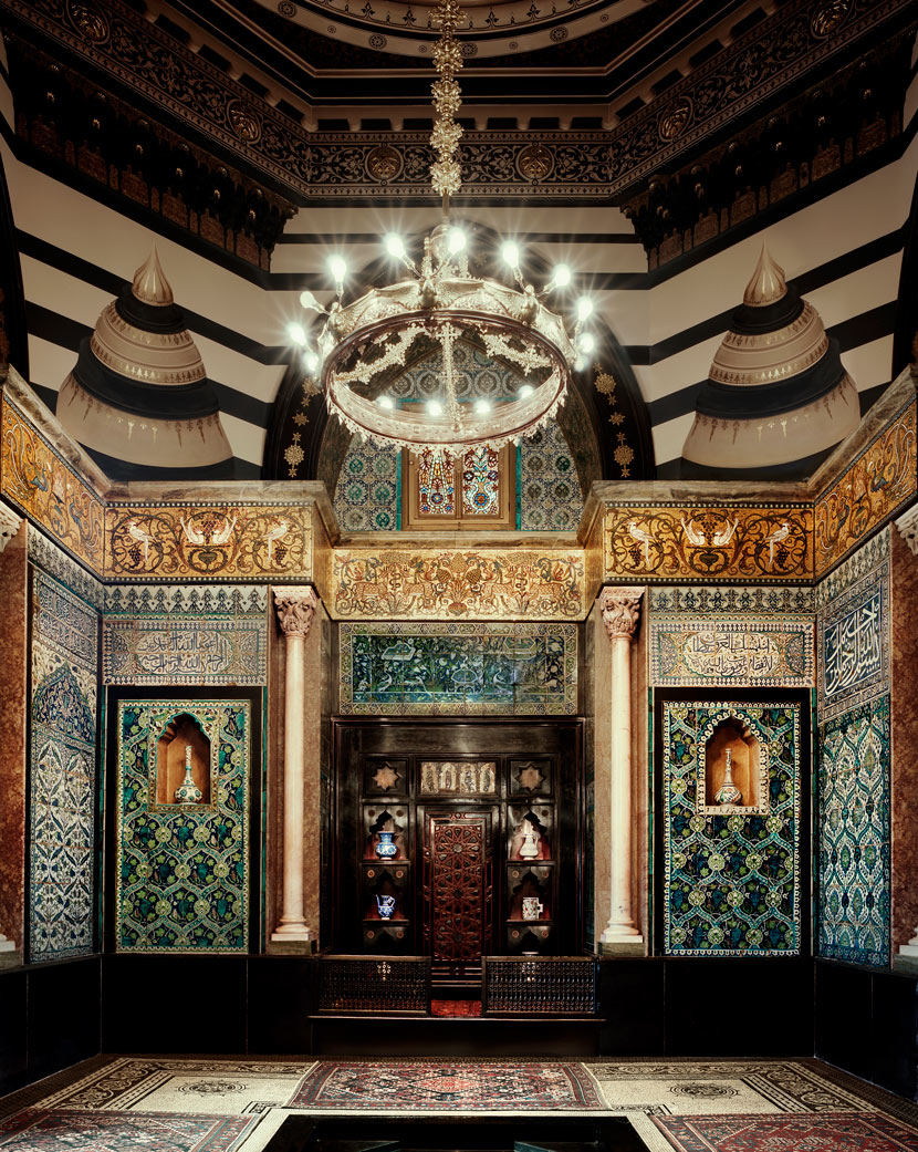 large hall decorated in colourful patterned tiles