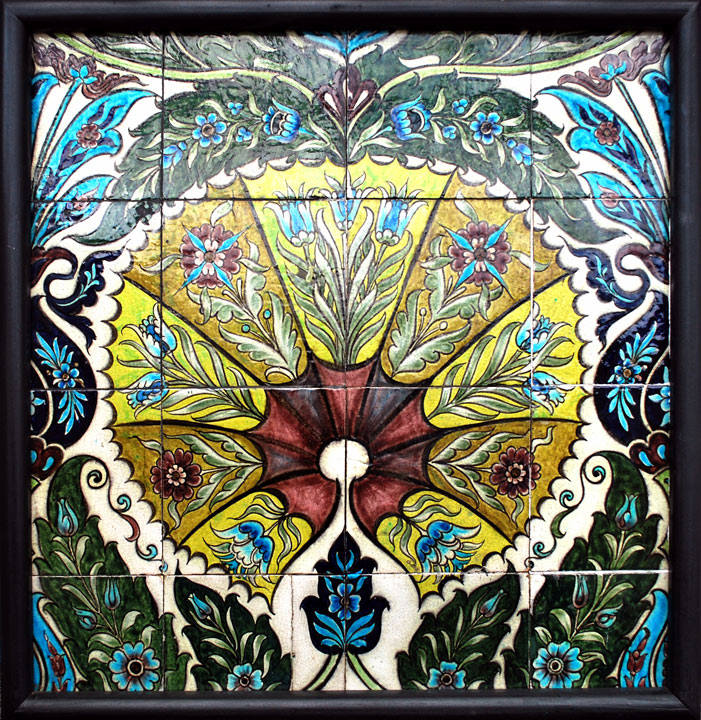 panel of tiles with symmetrical floral design