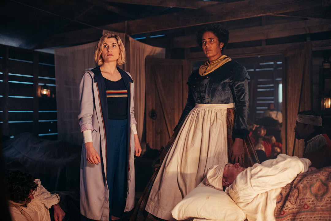 Jodie Whittaker as the Doctor and actor dressed as nurse Mary Seacole