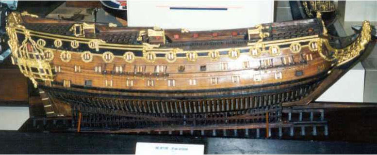 old wooden ship model of HMS Neptune