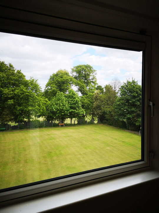 view of park through window