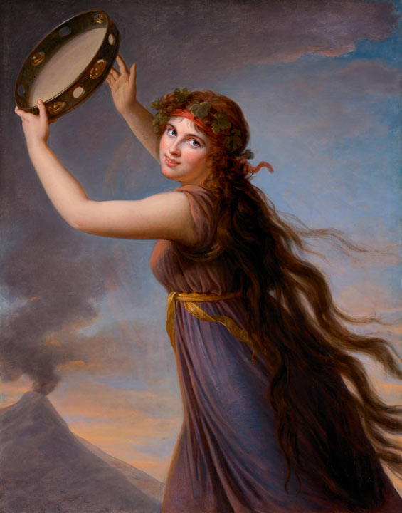 Emma Hamilton in Greek costume, holding a tambourine