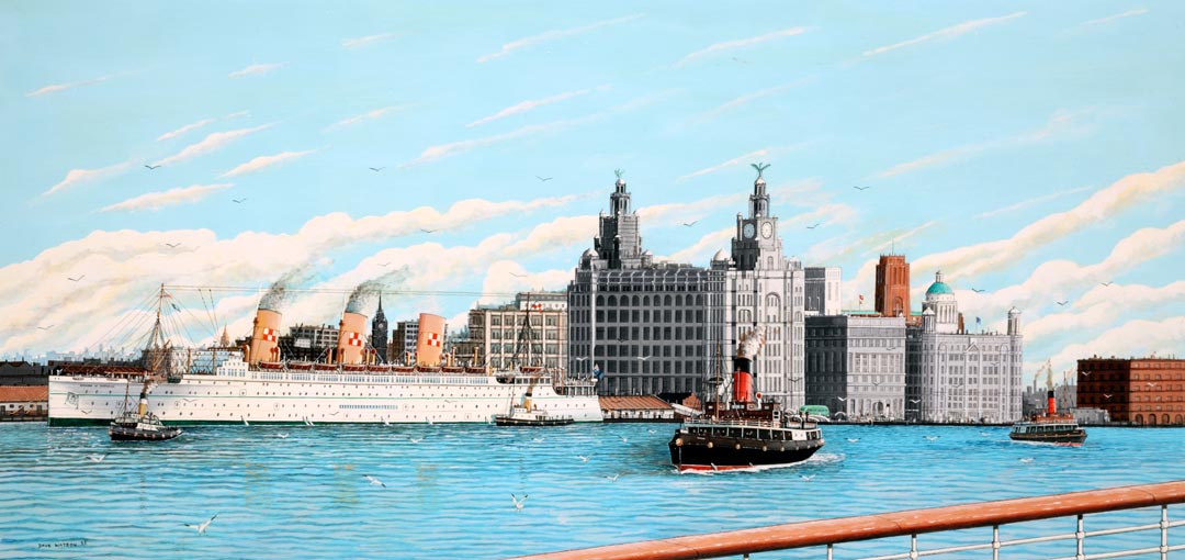 Ships on the river by Liverpool's iconic waterfront