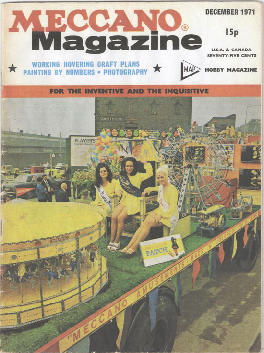 magazine cover showing Miss Meccano winners and runner up on a carnival float