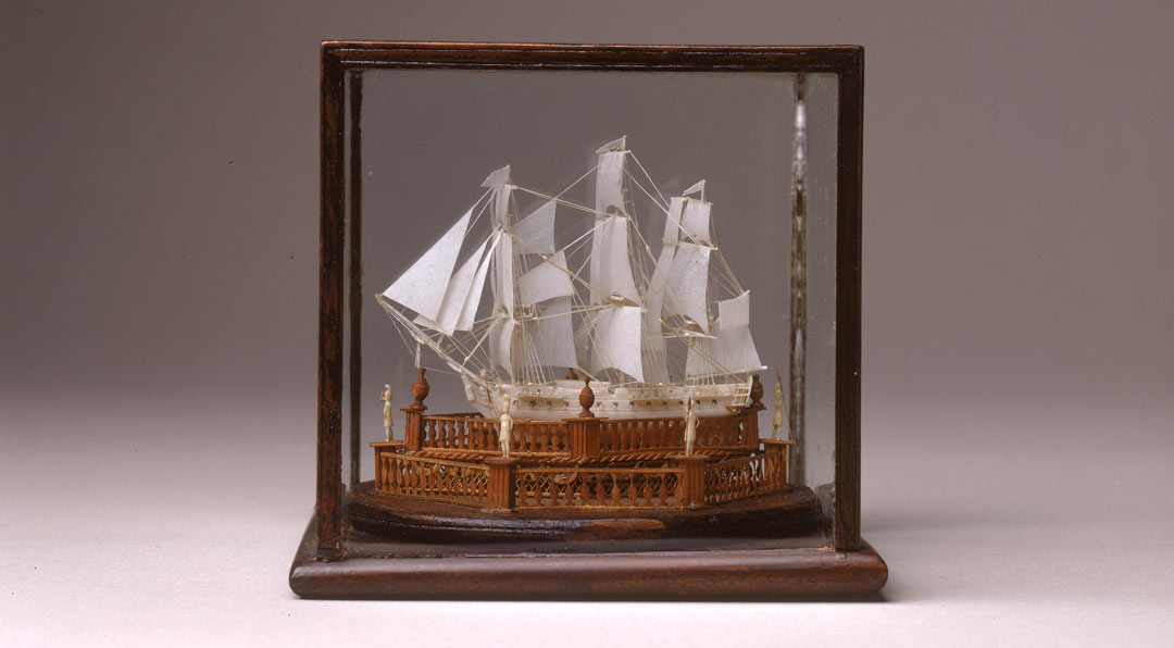 finely detailed ship model made of bone