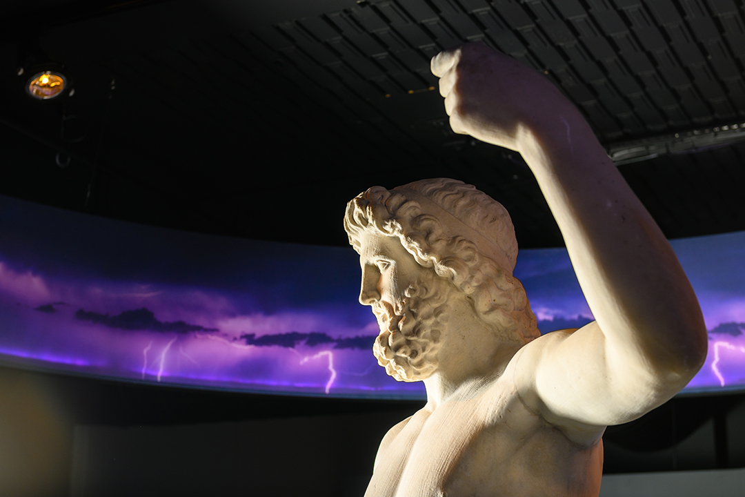 Zeus sculpture on gallery