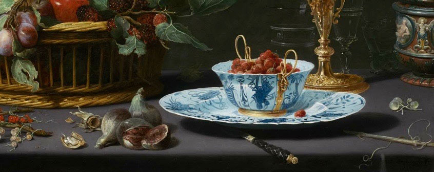 still life painting featuring Chinese porcelain