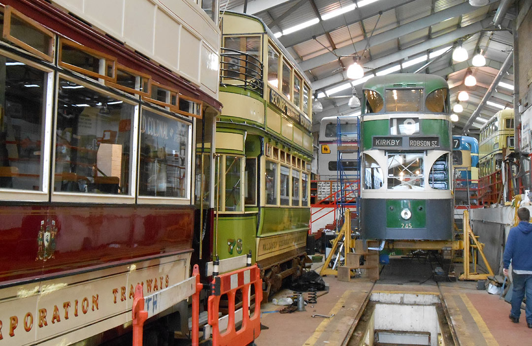 trams inside a huge warehouse 