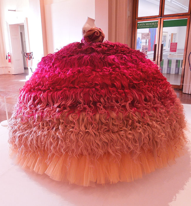 Large pink dress made of human hair