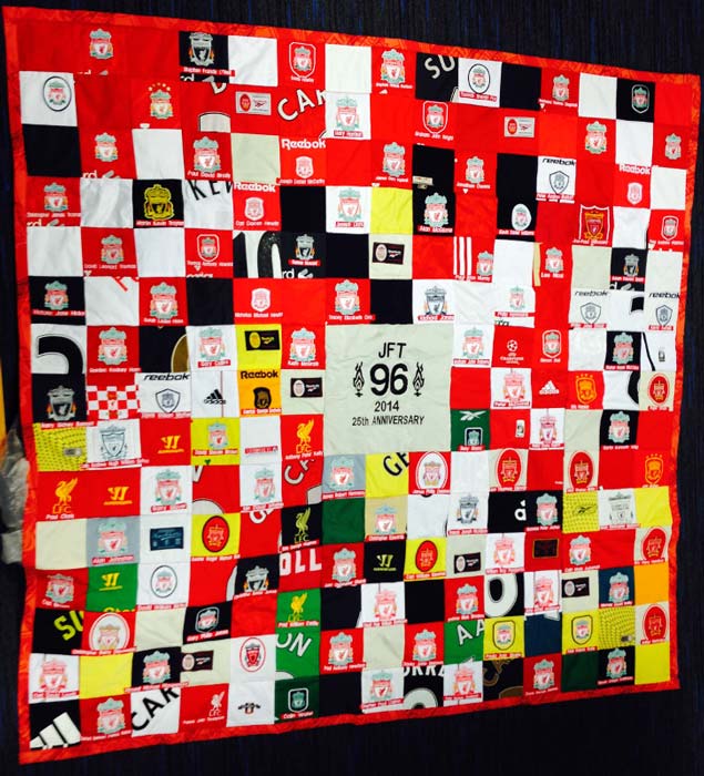 patchwork quilt made from football shirts