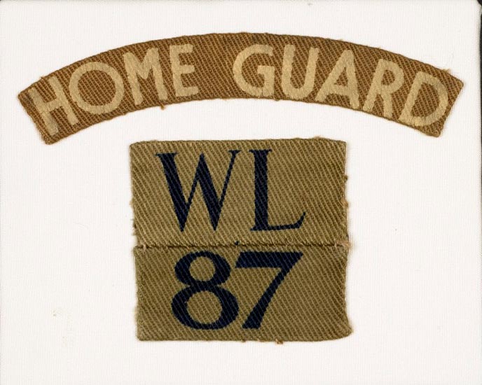 fabric badge with 'Home Guard' and soldier's number