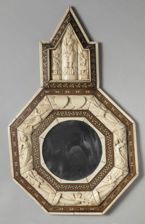 mirror with decorative carved ivory frame