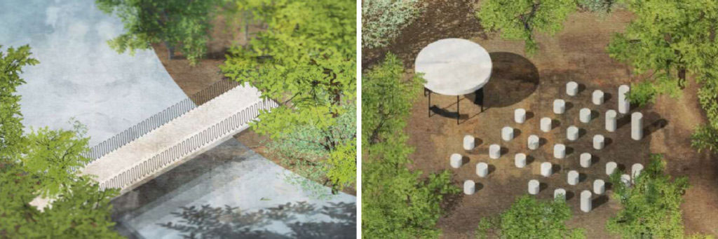 illustrations of the proposed outdoor classroom and bridge to the island