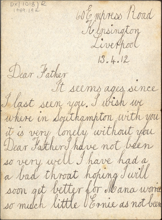 front of hand written letter, transcribed above