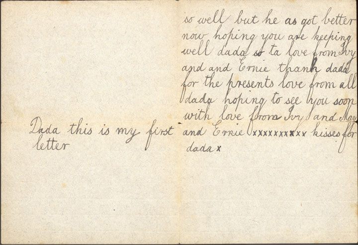 back of hand written letter, transcribed above