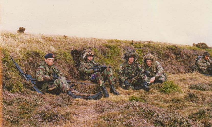 C Coy 1 KINGS tactical training Major Hodges, Kgn Roberts, LCpl Atherton, Kgn Young, Cpl Page. Lull before the assault, note fixed bayonets.